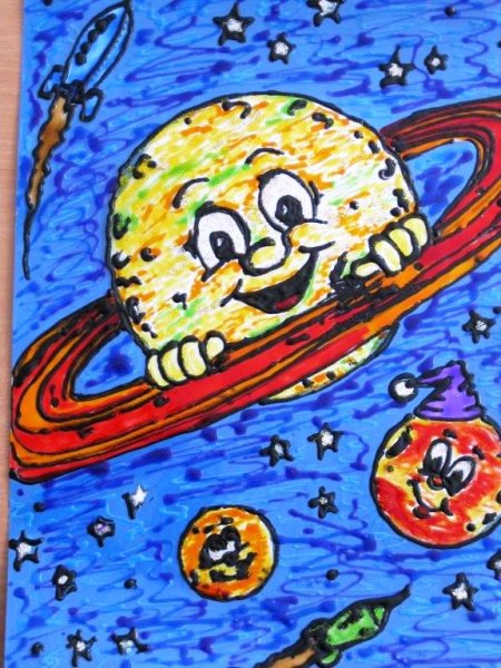 Рисование фломастерами космос