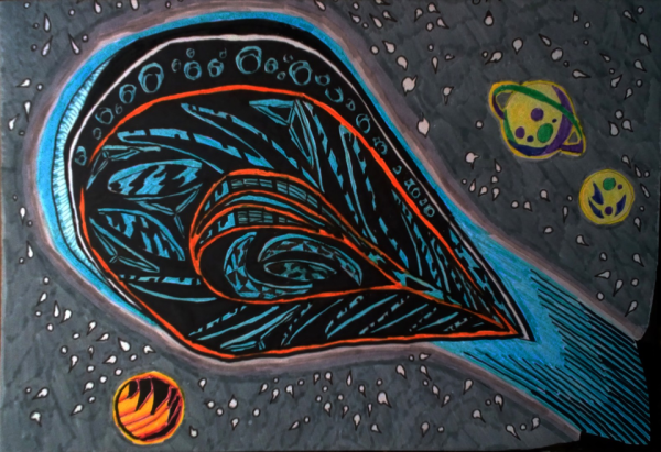 Космический пейзаж фломастерами