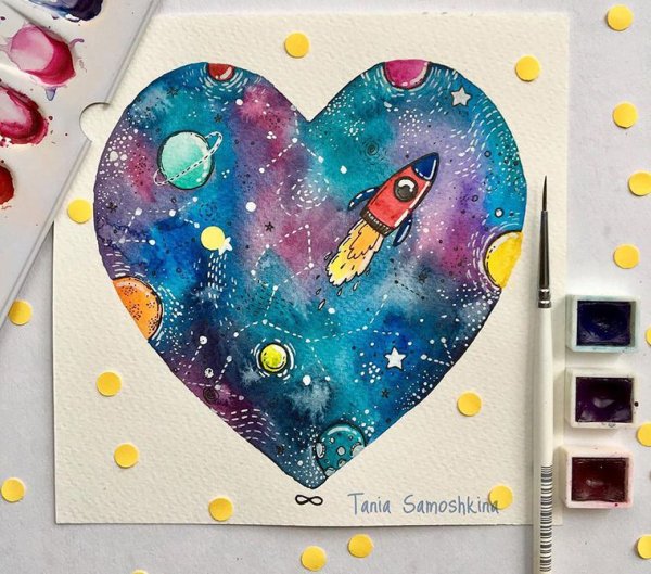 Космос акварелью и маркером