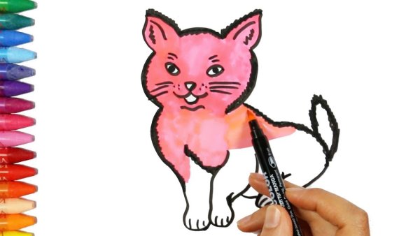 Котик фломастерами детские рисунки