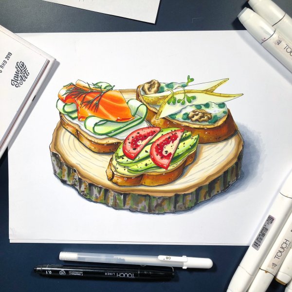 Рисунки маркерами еда легко