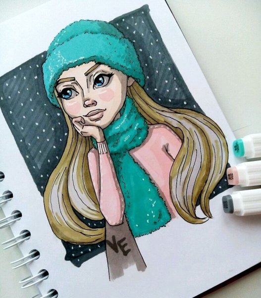 Рисунки на новый год в скетчбуке