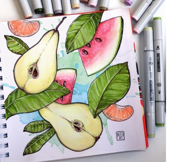 Рисование скетчинг фрукты