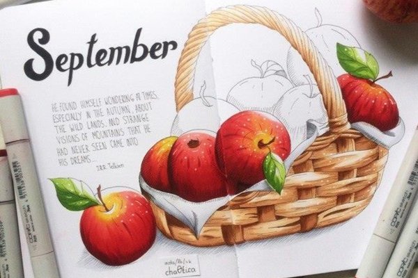 Яблоко маркерами для скетчинга