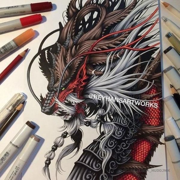Дракон арт маркерами