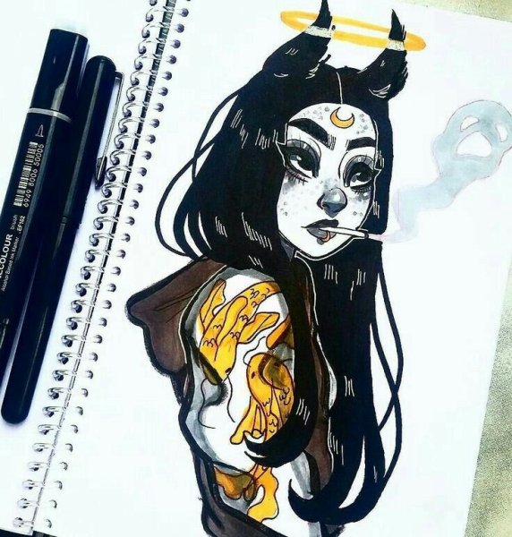 Инктобер рисунки в скетчбуке