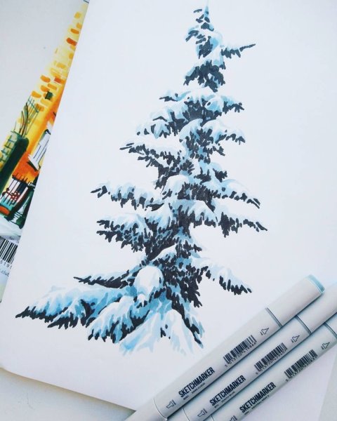 Зима акварель