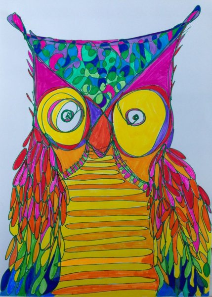 Сова скетч маркерами