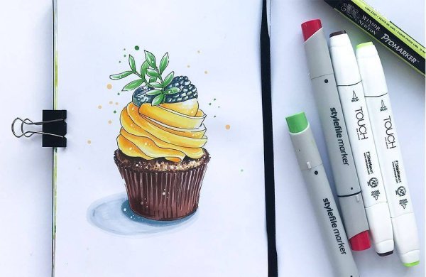 Вишня скетч маркерами