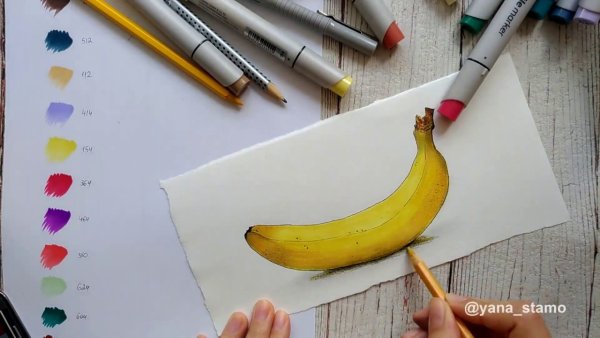 Скетчинг маркерами банан