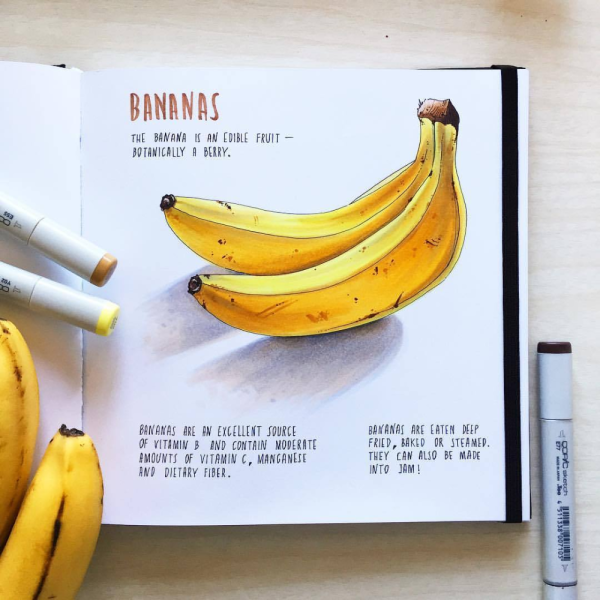 Банан маркерами для скетчинга