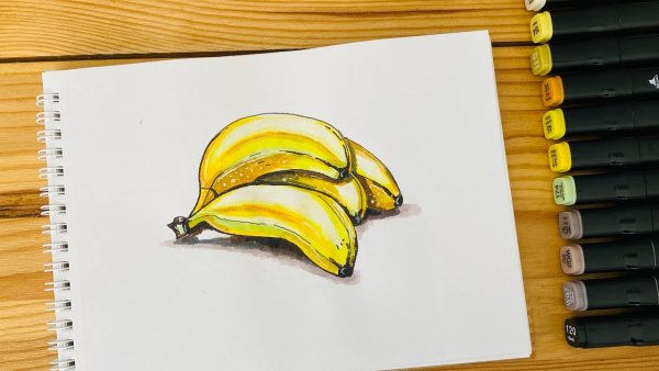 Банан маркерами пошагово