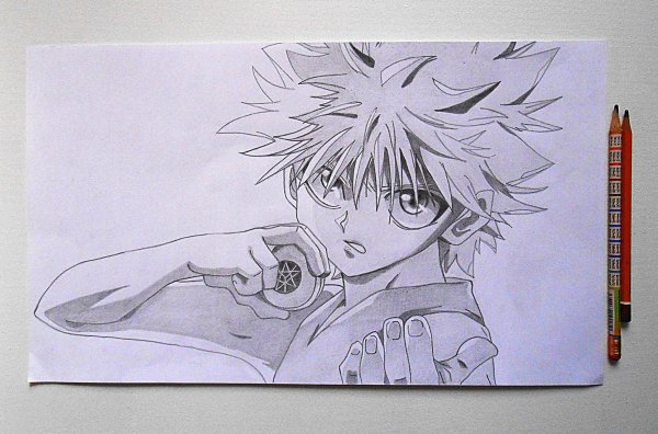 Киллуа рисунок карандашом цветной