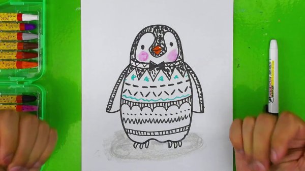 Пингвин рисунок фломастерами