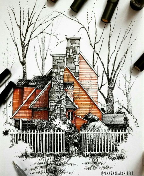 Скетчи маркерами архитектура