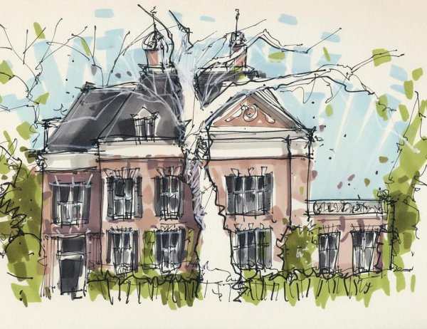 Скетчинг архитектура акварель