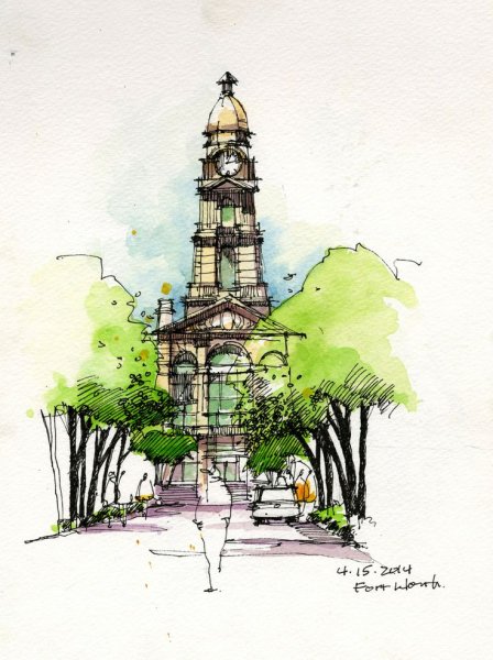 Архитектура акварелью и гелевой ручкой