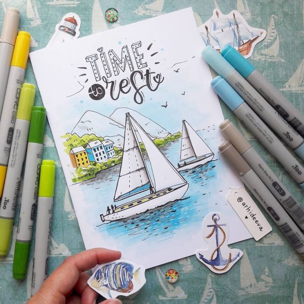 Морской скетч маркерами