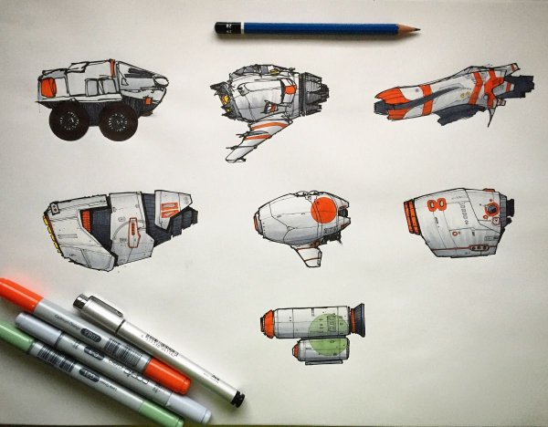 Скетчи космических кораблей маркерами