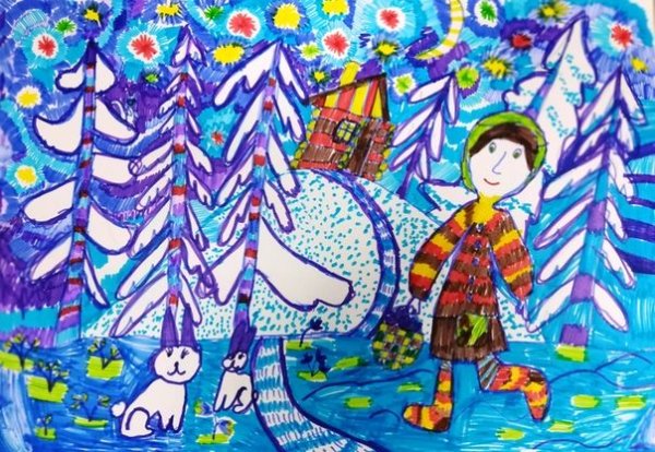 Зима фломастерами рисование