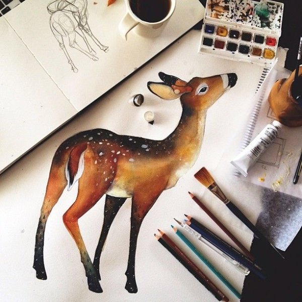 Олень черной ручкой