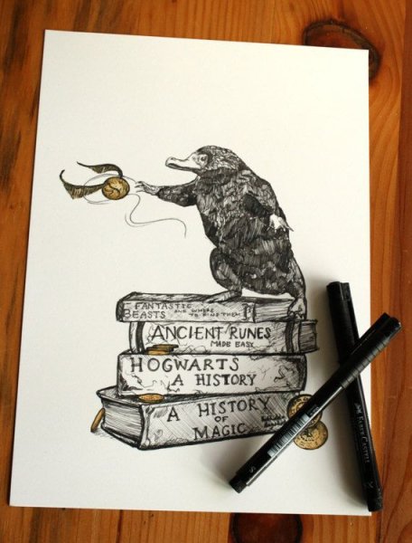 Рисунки для скетчбука маркерами в стиле Гарри Поттера