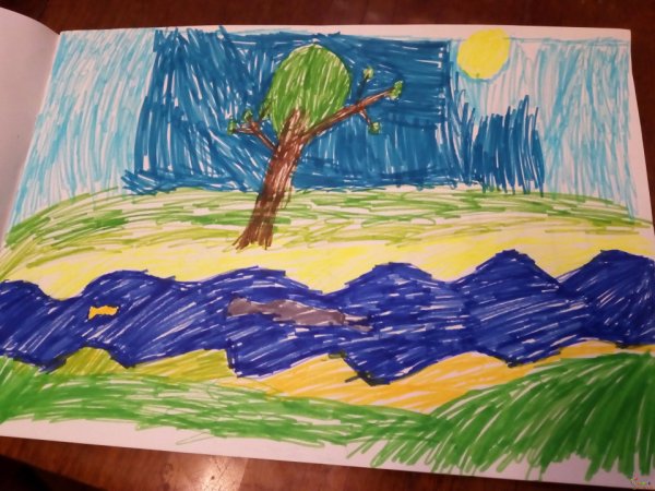 Рисунок речки фломастерами