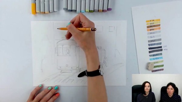 Желтые скетчи маркерами