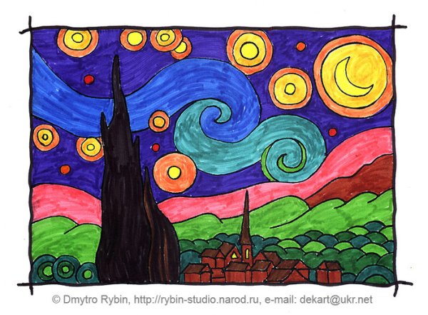 Нарисовать звездную ночь Ван Гога