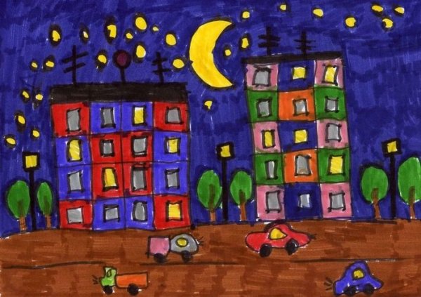 Рисование город вечером