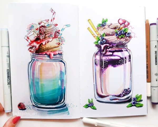 Скетч баночка маркерами