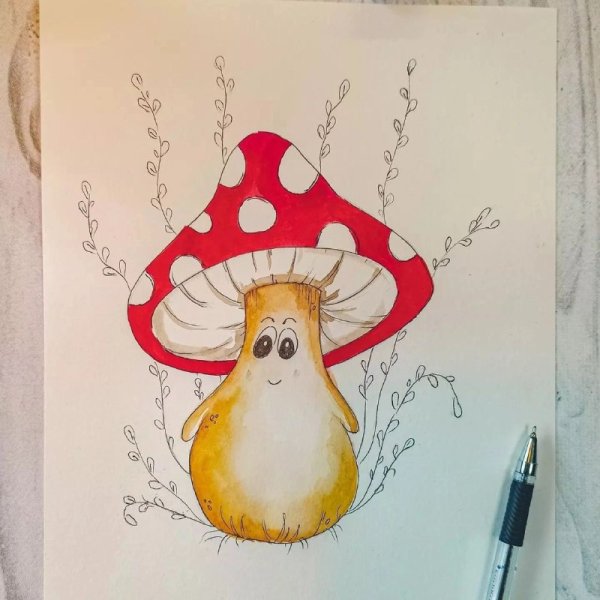 Мухомор рисунок маркерами