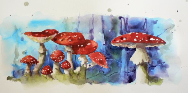 Рисунки красками простые мухомор