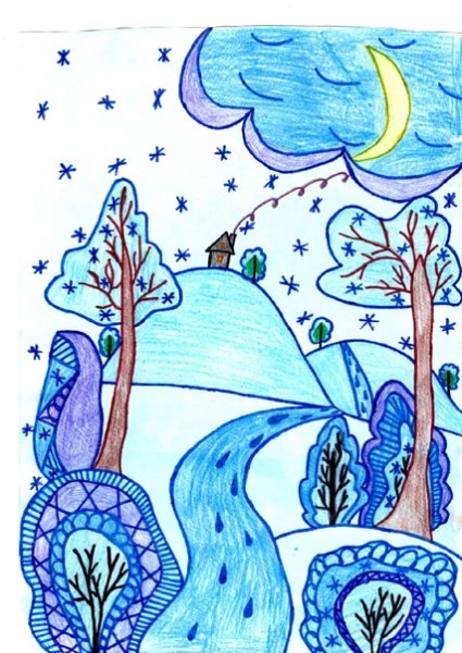 Зимние рисунки фломастерами