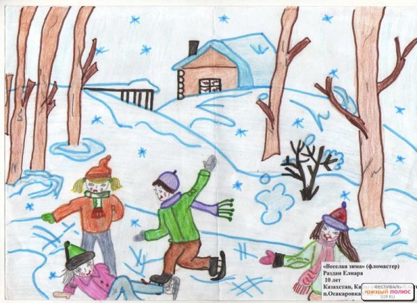 Зима рисунок фломастерами