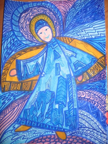 Зимняя картина фломастерами