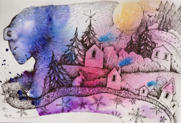 Акварель и гелевая ручка