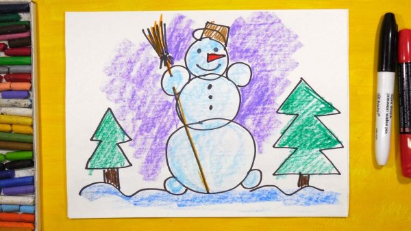 Новогодние рисунки карандашами или фломастерами