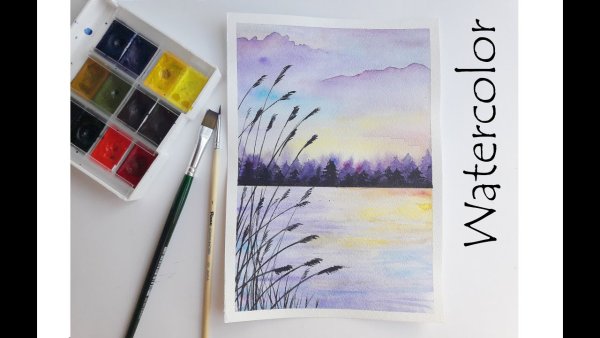 Скетчинг акварель закат