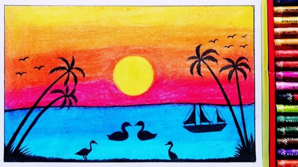 Пейзаж моря маркерами