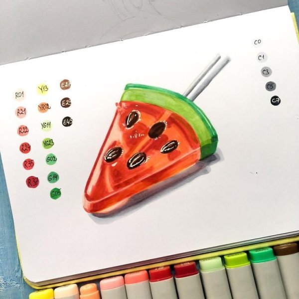 Скетчи фруктов маркерами