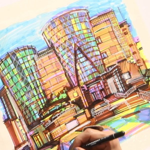 Нарисовать город фломастерами