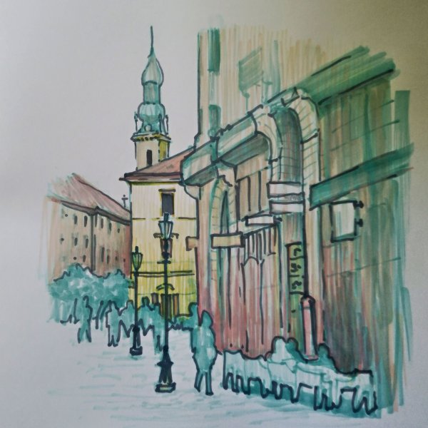 Нарисовать город фломастерами