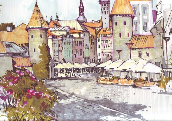 Анна Эгида городской скетчинг маркерами