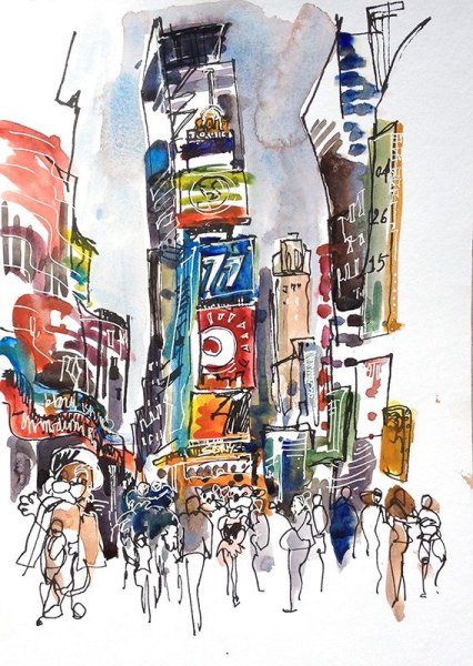 Нью Йорк скетч акварель