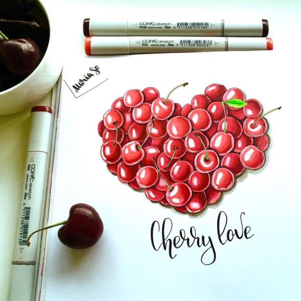 Вишня рисунок маркерами