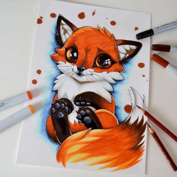Лиса скетч маркерами
