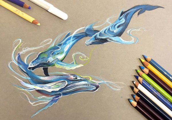 Кит рисунок маркерами