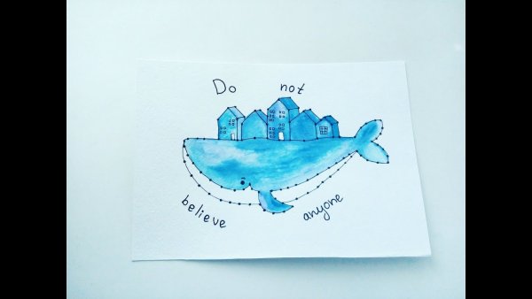 Акварельные открытки кит