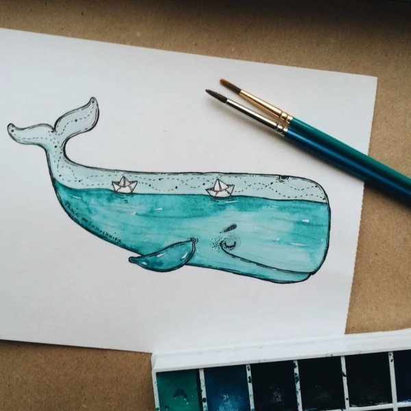 Рисунок кита легкий